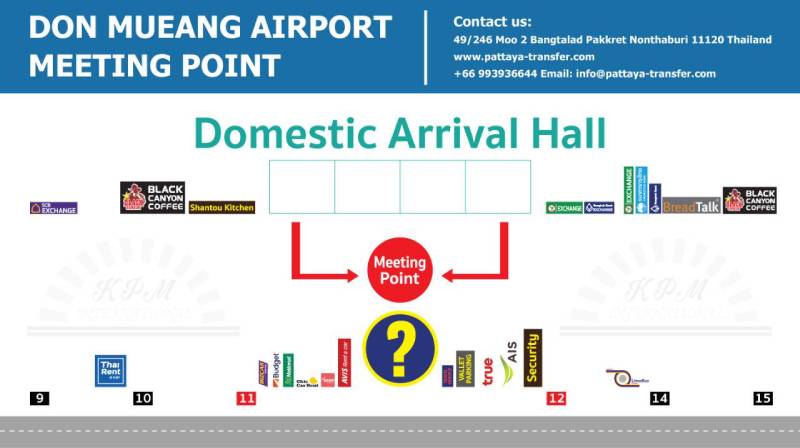 Don Muang Airport meeting point domestic arrivals Gates 11 12 taxi pickup