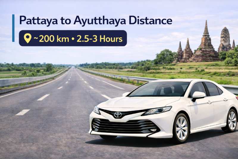 taxi from Pattaya to Ayutthaya distance