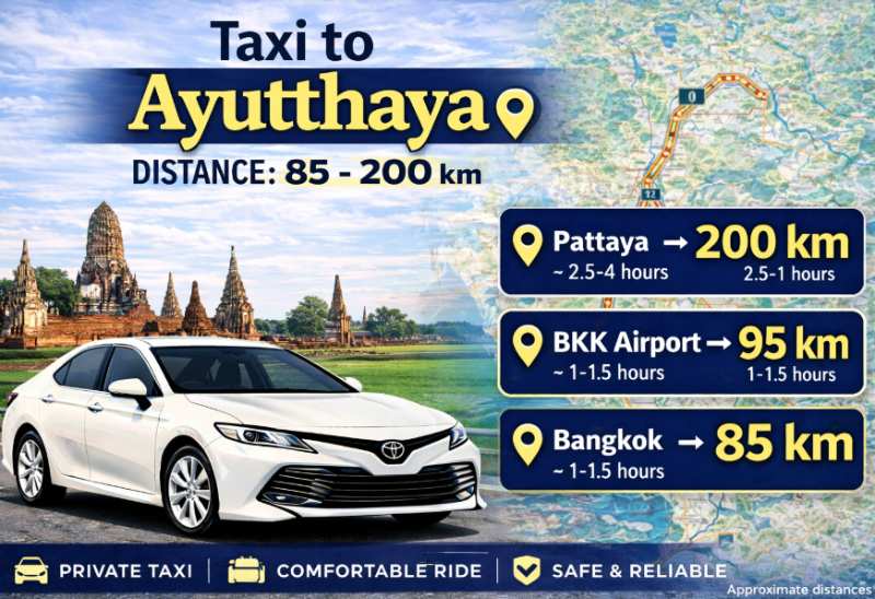 taxi to Ayuttaya distance
