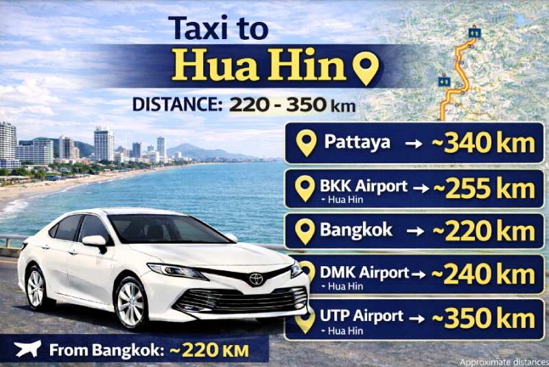 taxi to Hua Hin distance